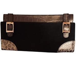 NWT Via Spiga Borse black leather and suede, crocodile trim clutch
